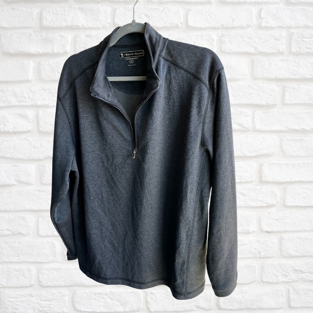 Pebble Beach Men's Gray Quarter Zip Sweatshirt, Medium, Performance Pullover